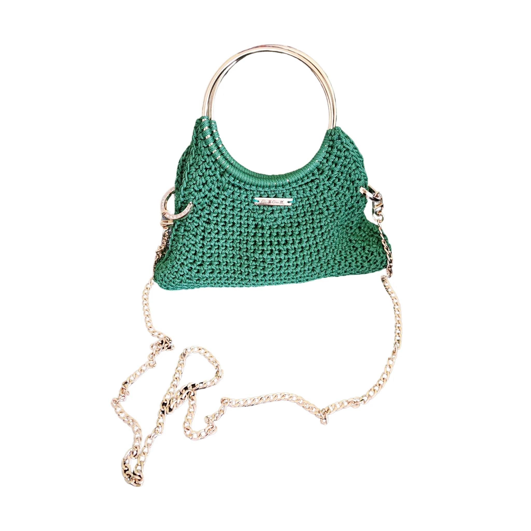 Arco Luxe Crochet Bag – Handcrafted Macrame Crossbody with Gold Accents
