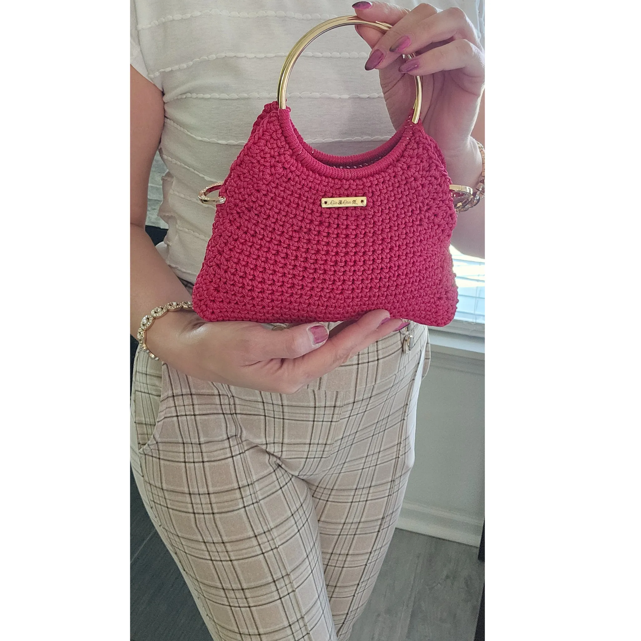Arco Luxe Crochet Bag – Handcrafted Macrame Crossbody with Gold Accents