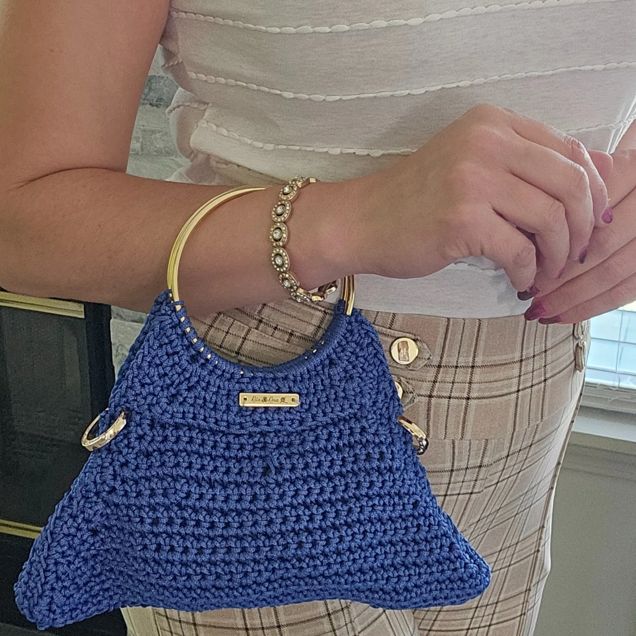 Arco Luxe Crochet Bag – Handcrafted Macrame Crossbody with Gold Accents