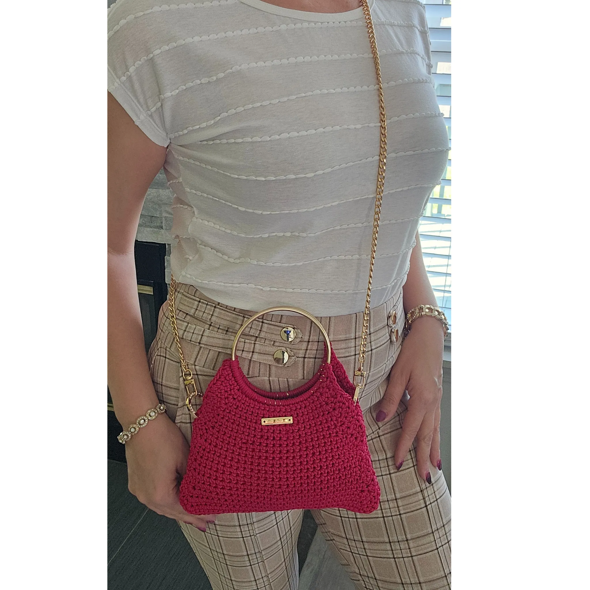Arco Luxe Crochet Bag – Handcrafted Macrame Crossbody with Gold Accents