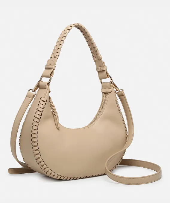 Aria Whipstitch Crescent Shoulder Bag in Lt Yellow