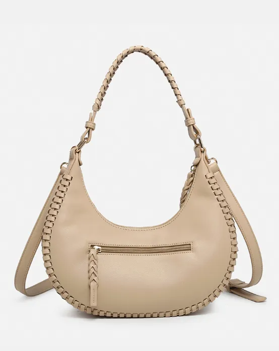 Aria Whipstitch Crescent Shoulder Bag in Lt Yellow