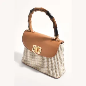 Arianna Woven Bamboo Handle Mini Bag (Camel)