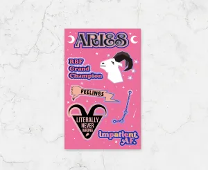 Aries Sticker Sheet (zodiac, astrology, funny, horoscope)
