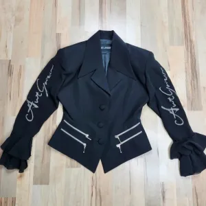 Art Gazon Blazer Ruffle Cuff Statement Jacket Designer Black XSmall