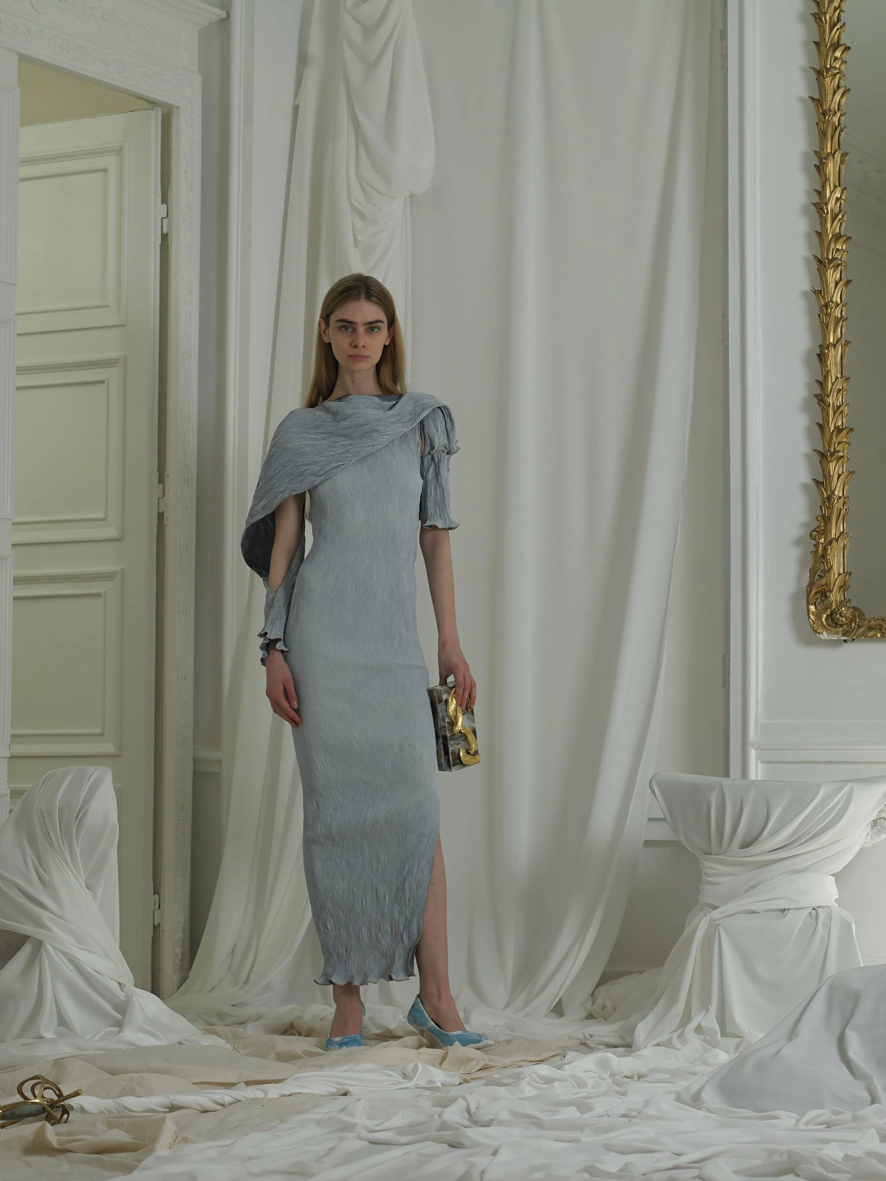 Artisanal Escala Chain clutch - Marble Mist