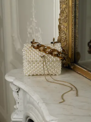 Artisanal Lakari Pearl Clutch - Pearl/Gold