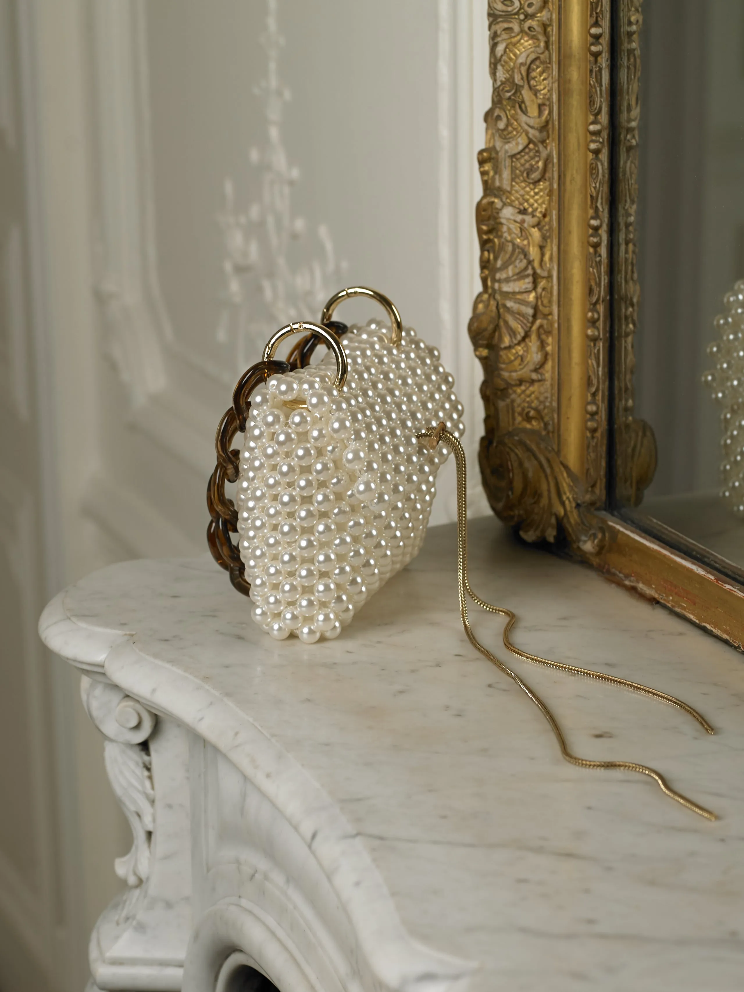 Artisanal Lakari Pearl Clutch - Pearl/Gold