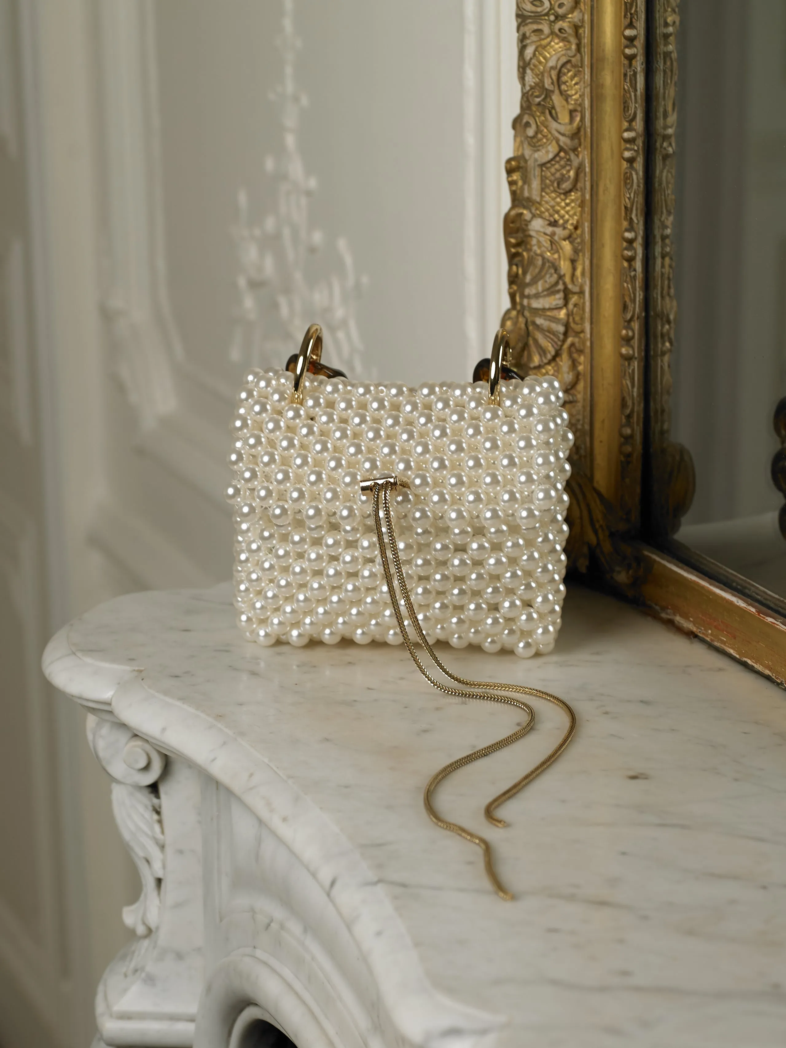 Artisanal Lakari Pearl Clutch - Pearl/Gold