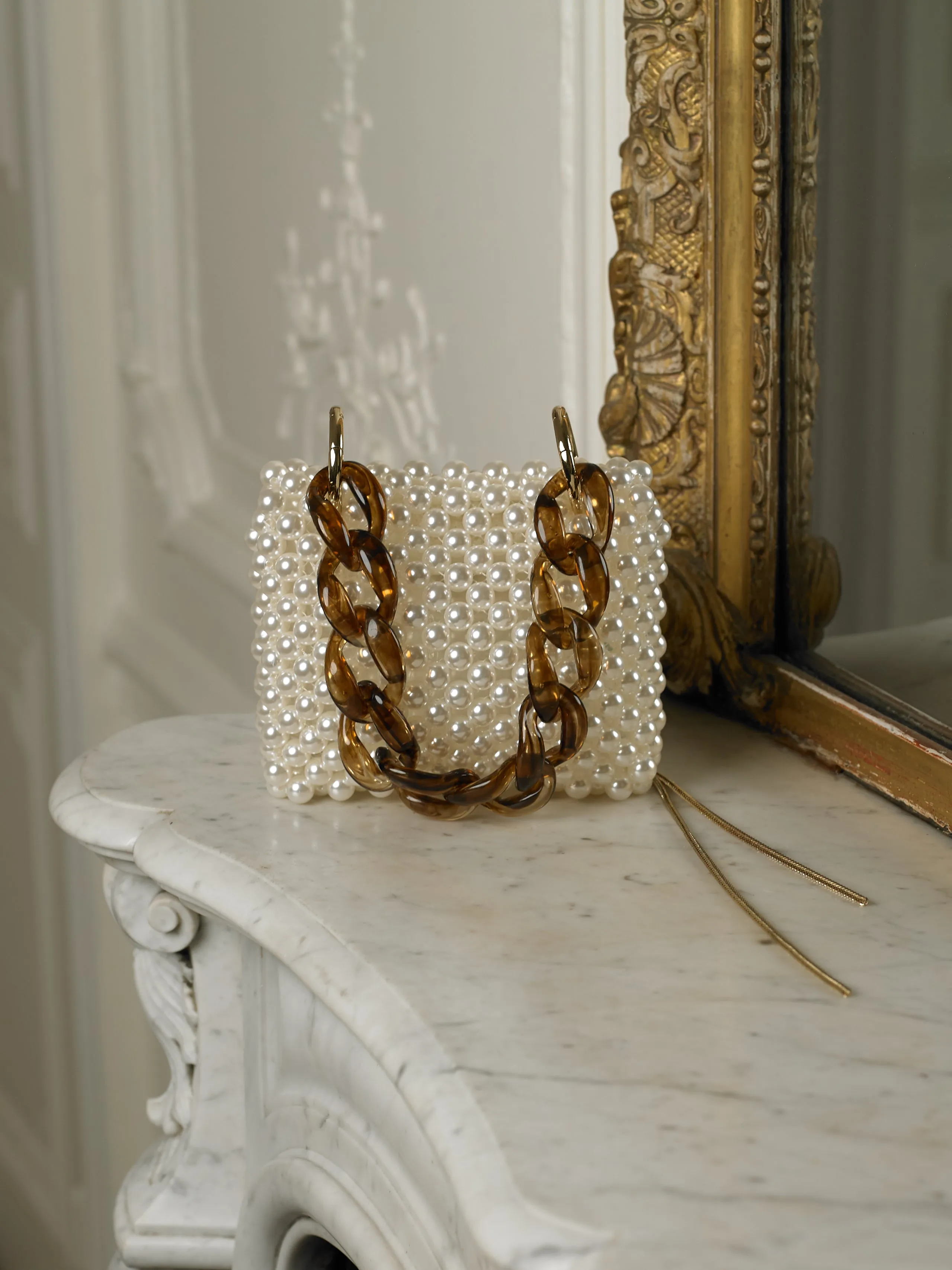 Artisanal Lakari Pearl Clutch - Pearl/Gold
