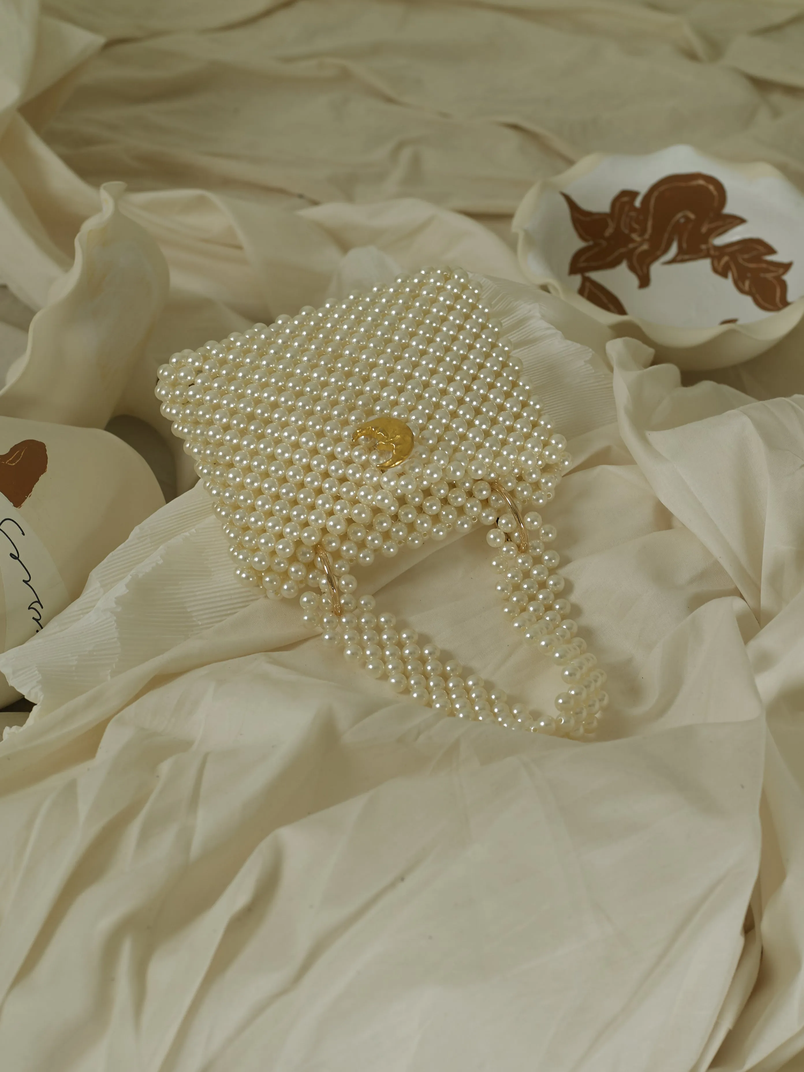 Artisanal Luna Pearl Clutch - Pearl/Gold