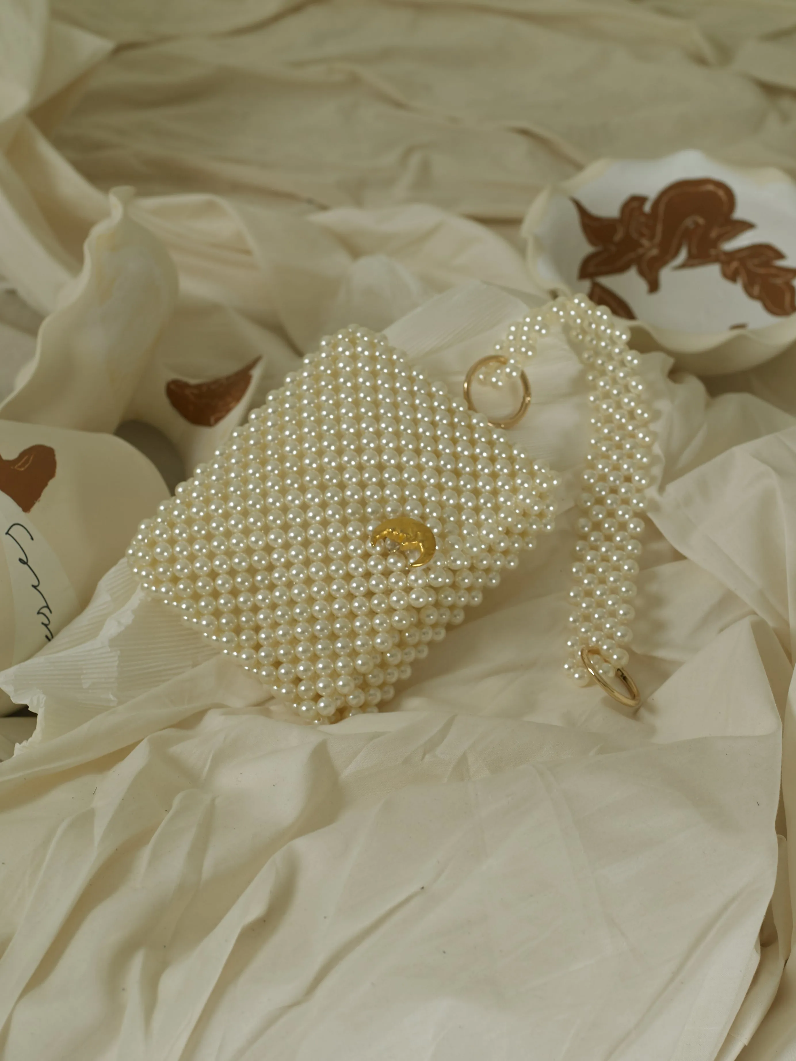 Artisanal Luna Pearl Clutch - Pearl/Gold
