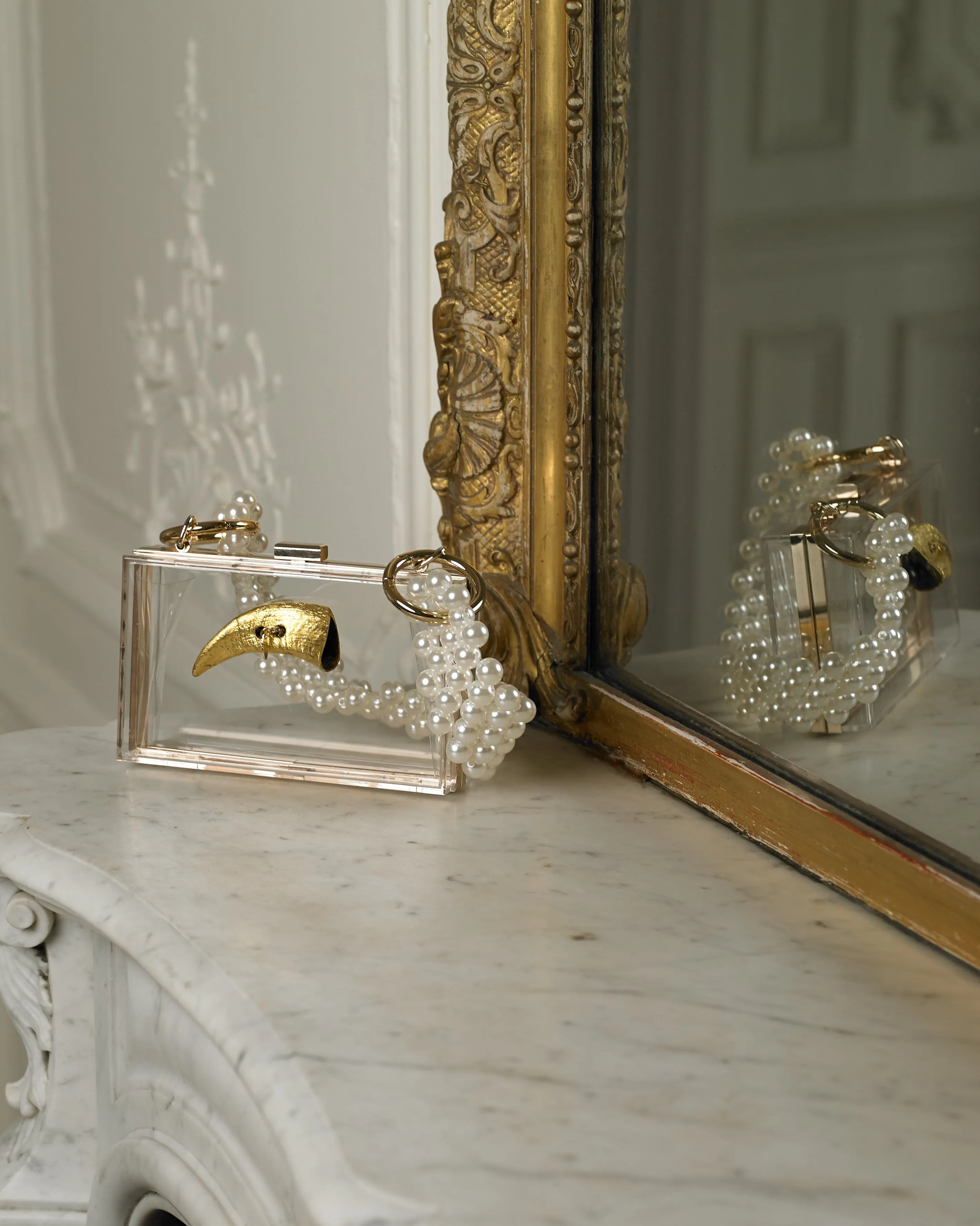 Artisanal Translucent Fernado Clutch - Pearl/Gold