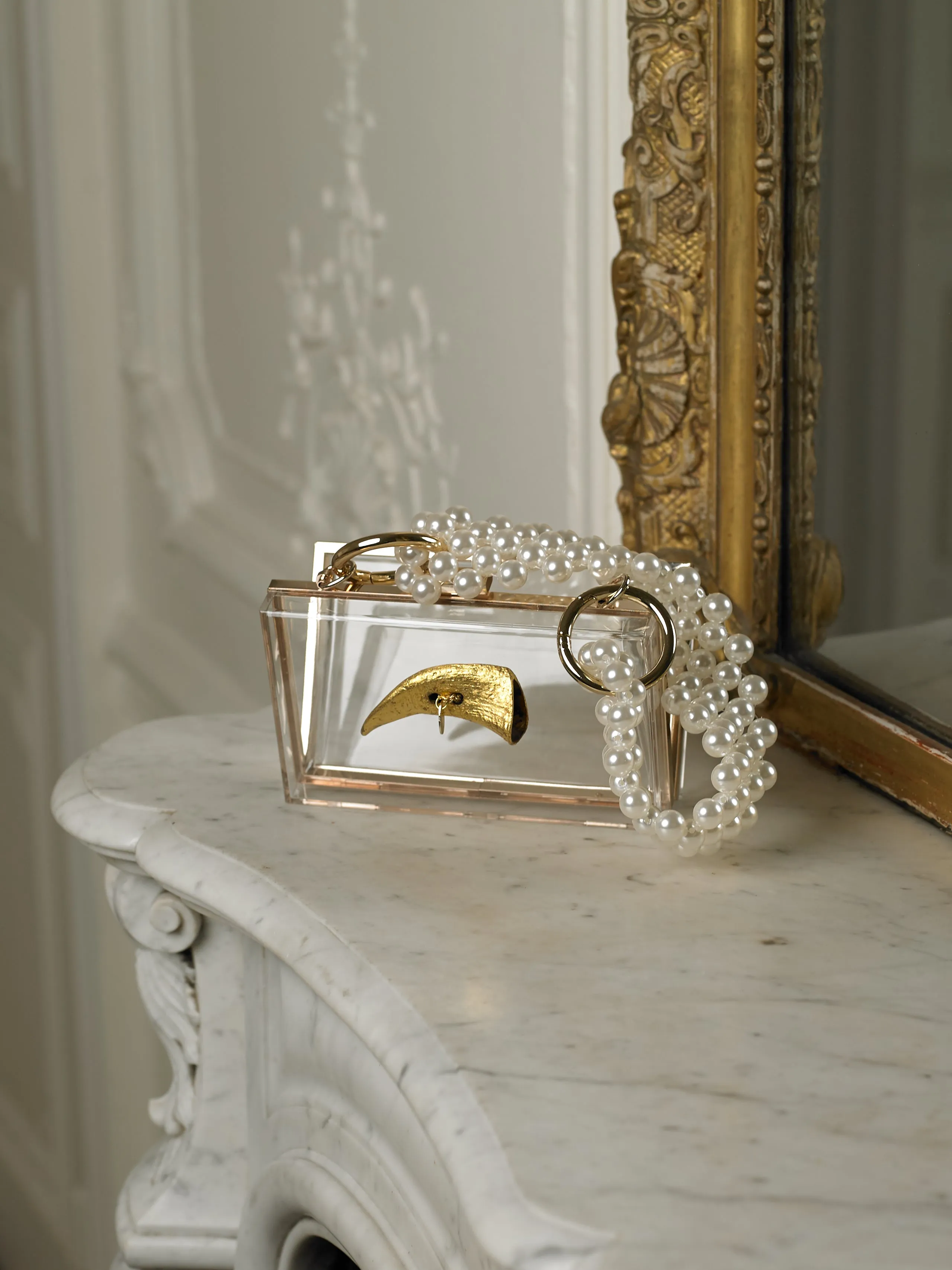 Artisanal Translucent Fernado Clutch - Pearl/Gold