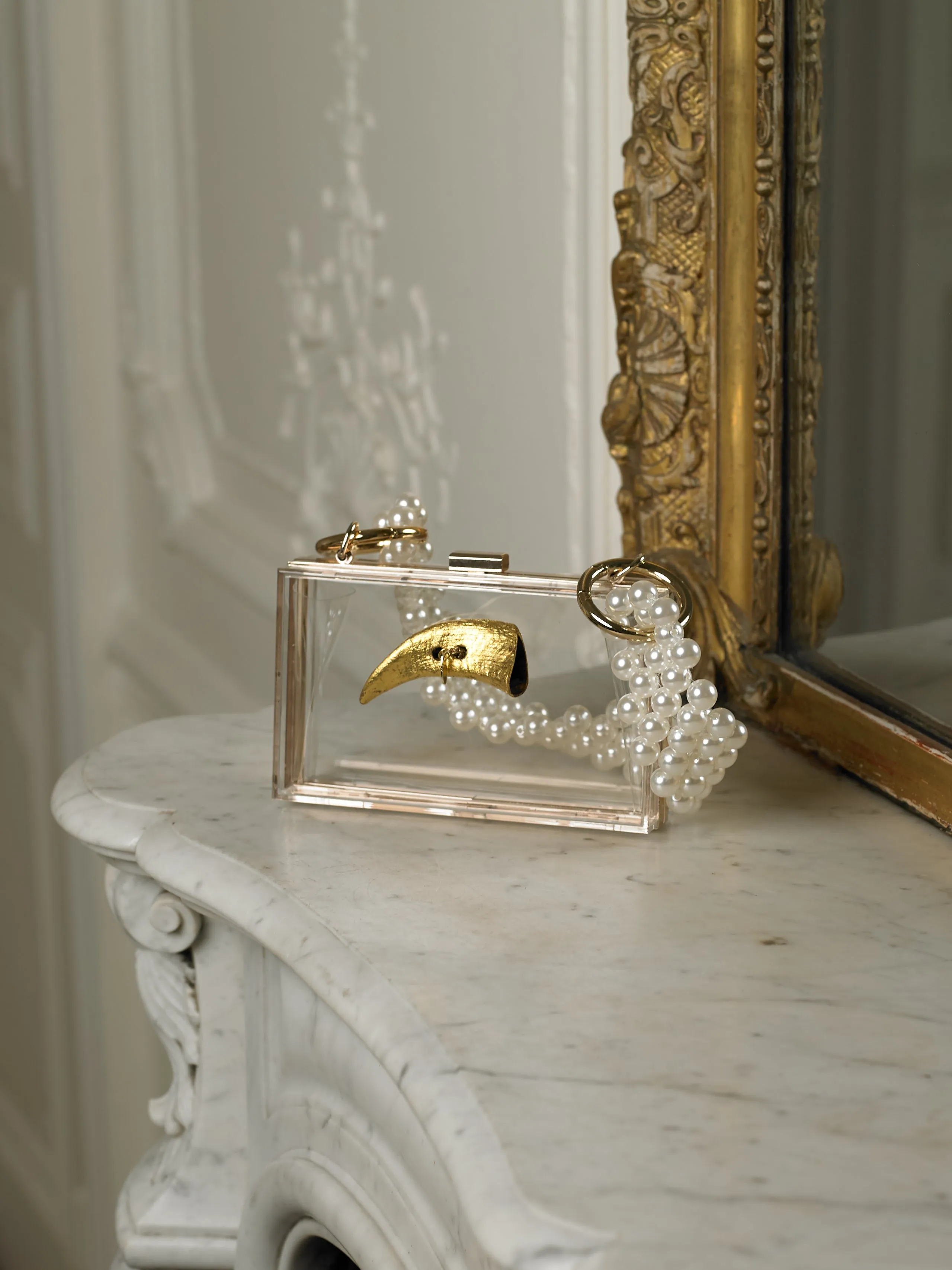Artisanal Translucent Fernado Clutch - Pearl/Gold