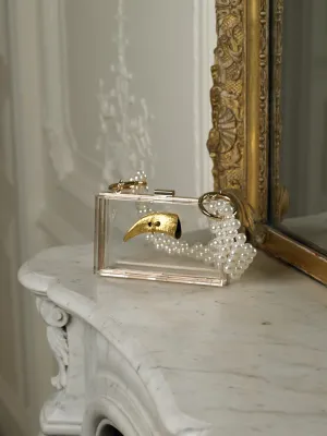 Artisanal Translucent Fernado Clutch - Pearl/Gold