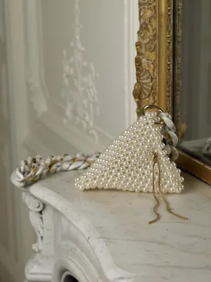 Artisanal Triangular Eruma Pearl Bag - Pearl/Gold