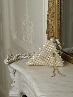 Artisanal Triangular Eruma Pearl Bag - Pearl/Gold