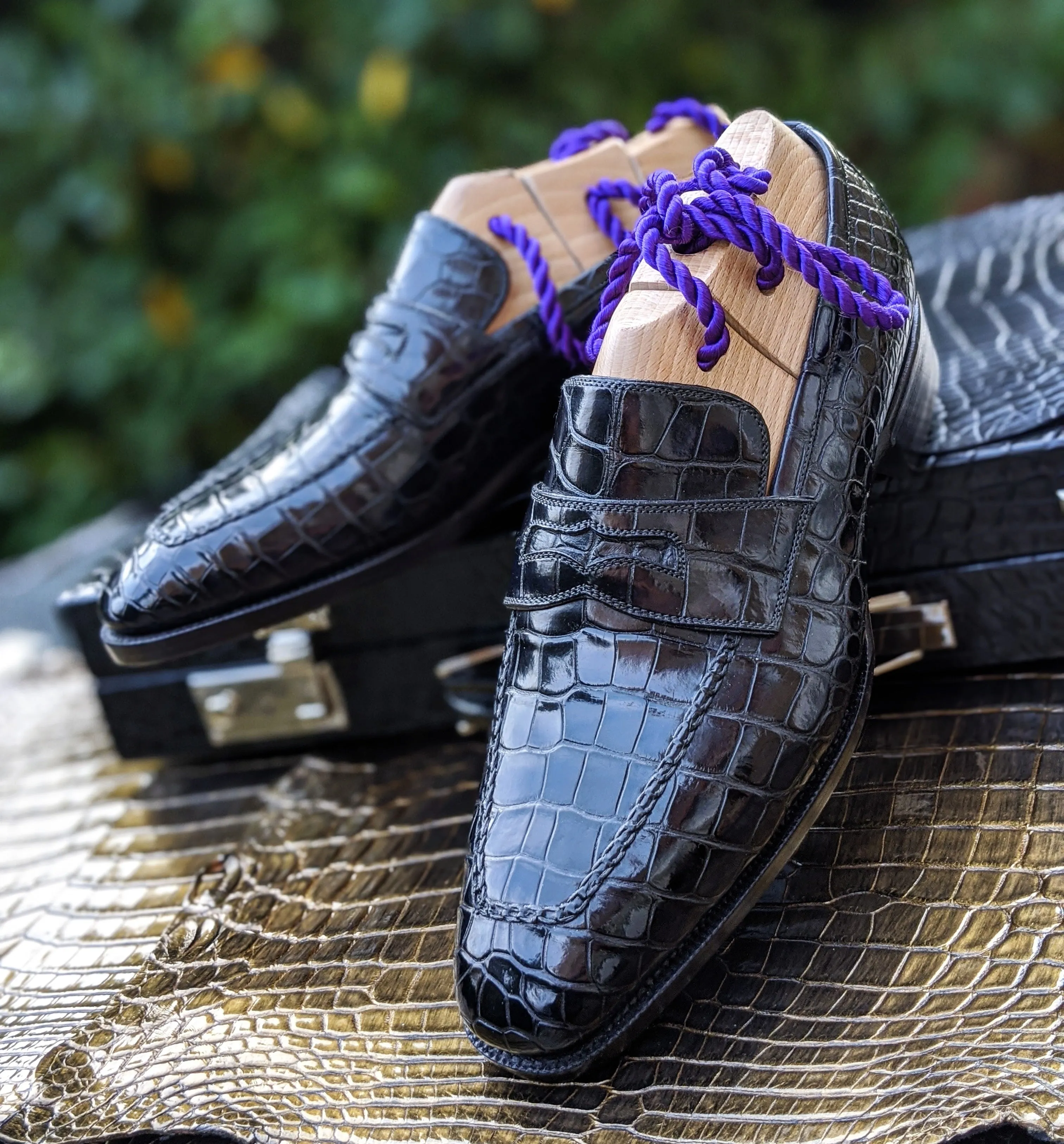Ascot Penny Loafer - Black Piano Alligator