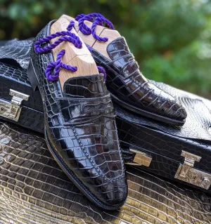 Ascot Penny Loafer - Black Piano Alligator
