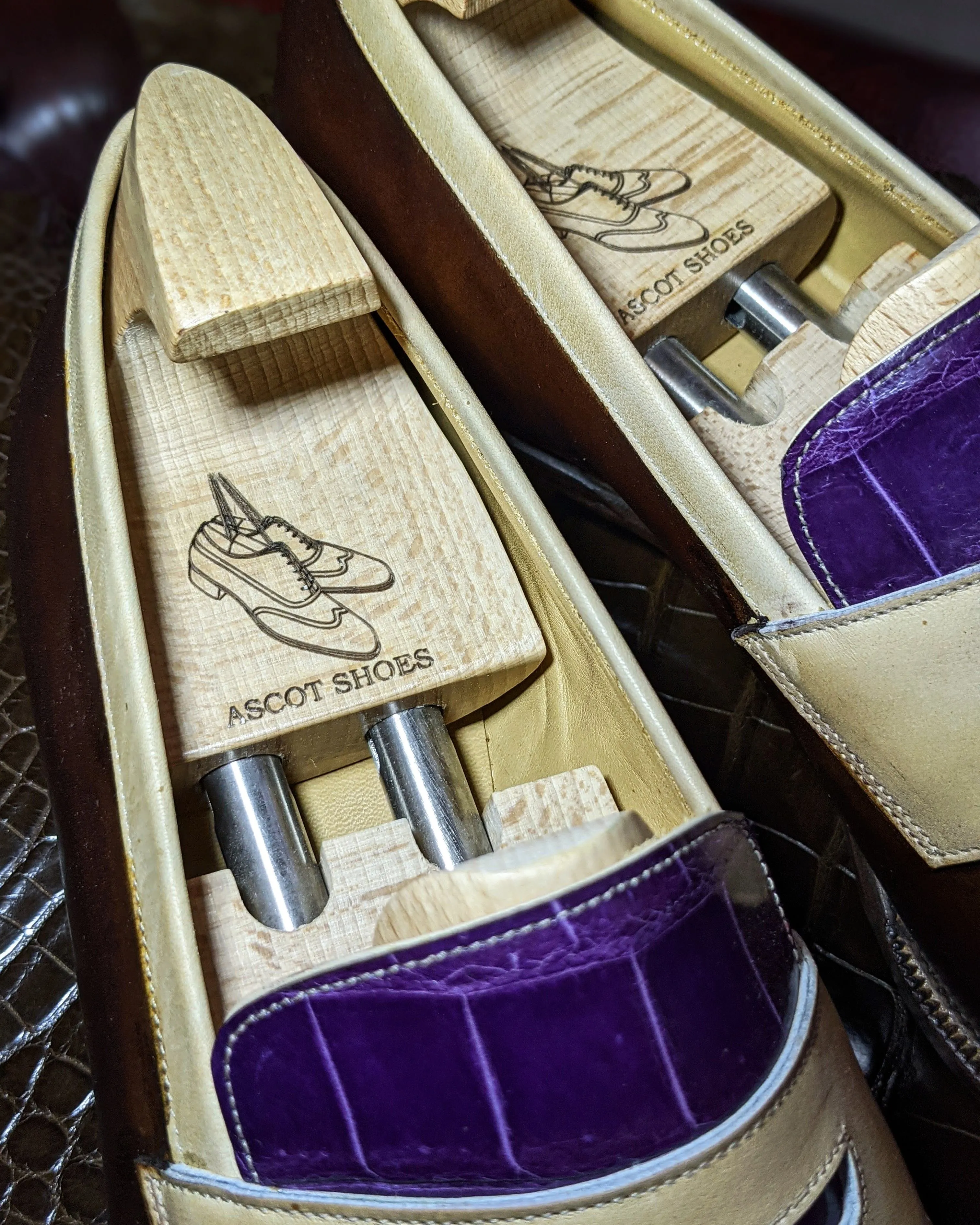 Ascot Sinatra - Cream Calf & Purple Crocodile