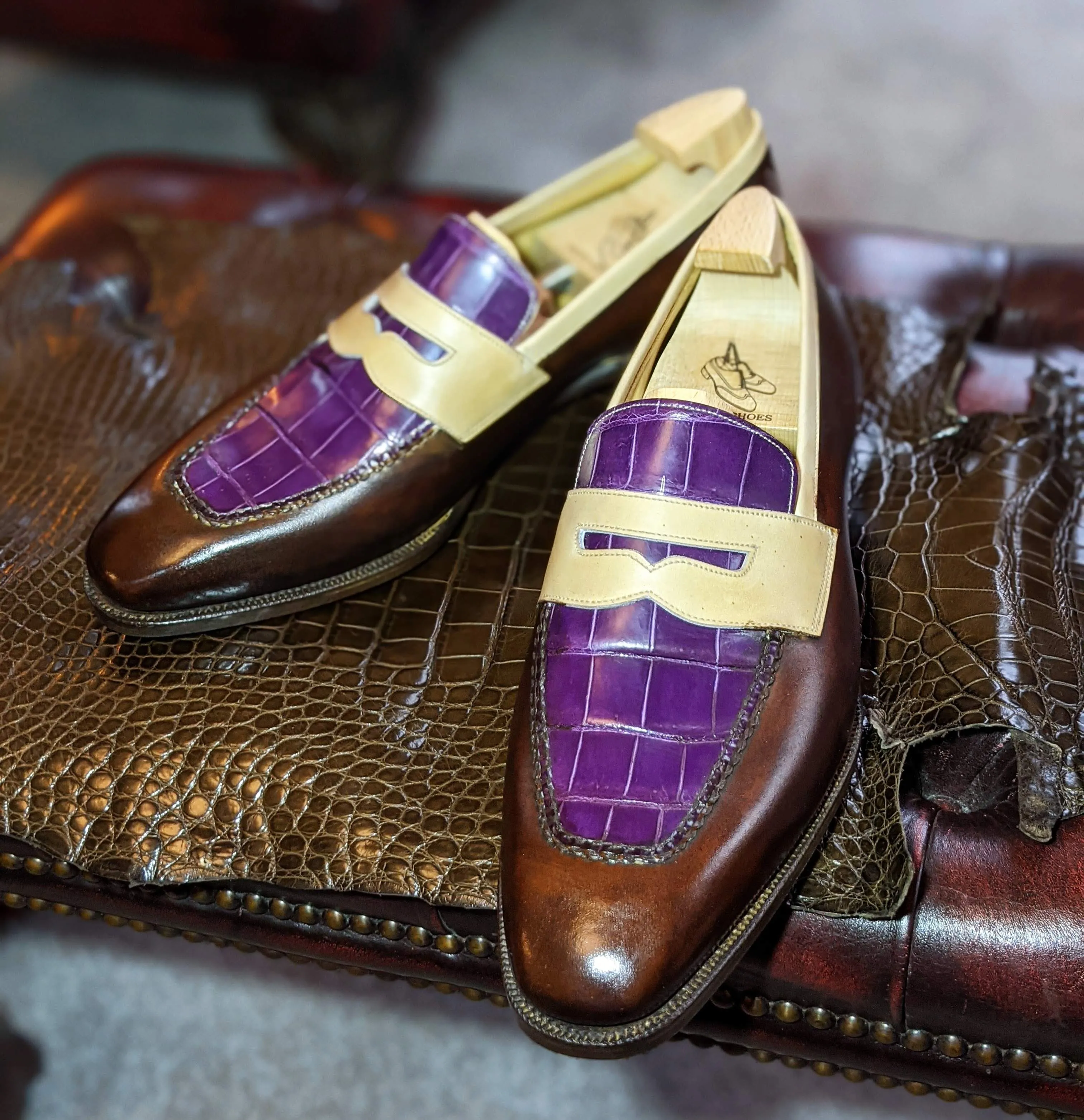 Ascot Sinatra - Cream Calf & Purple Crocodile