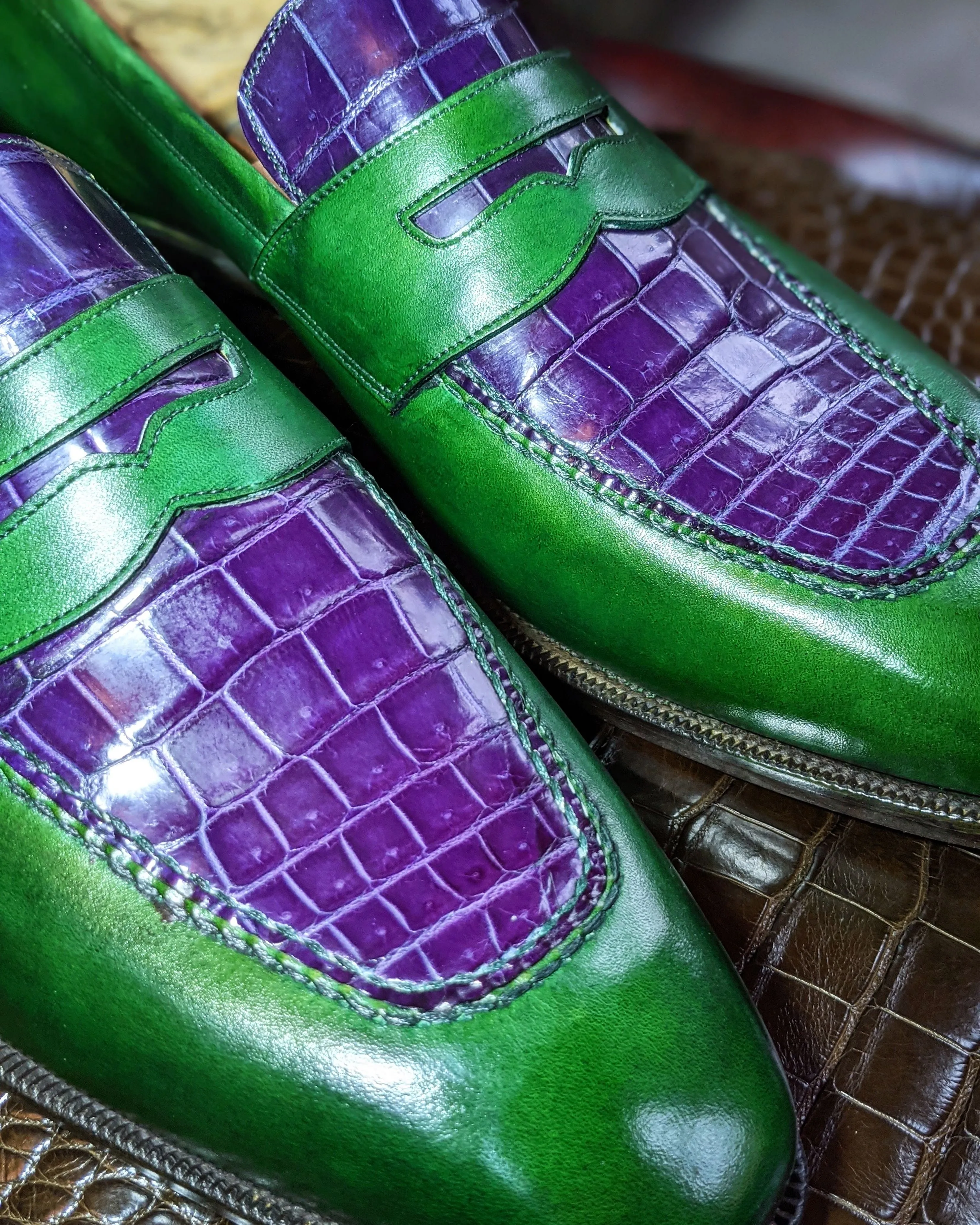 Ascot Sinatra - Green calf & Purple Alligator