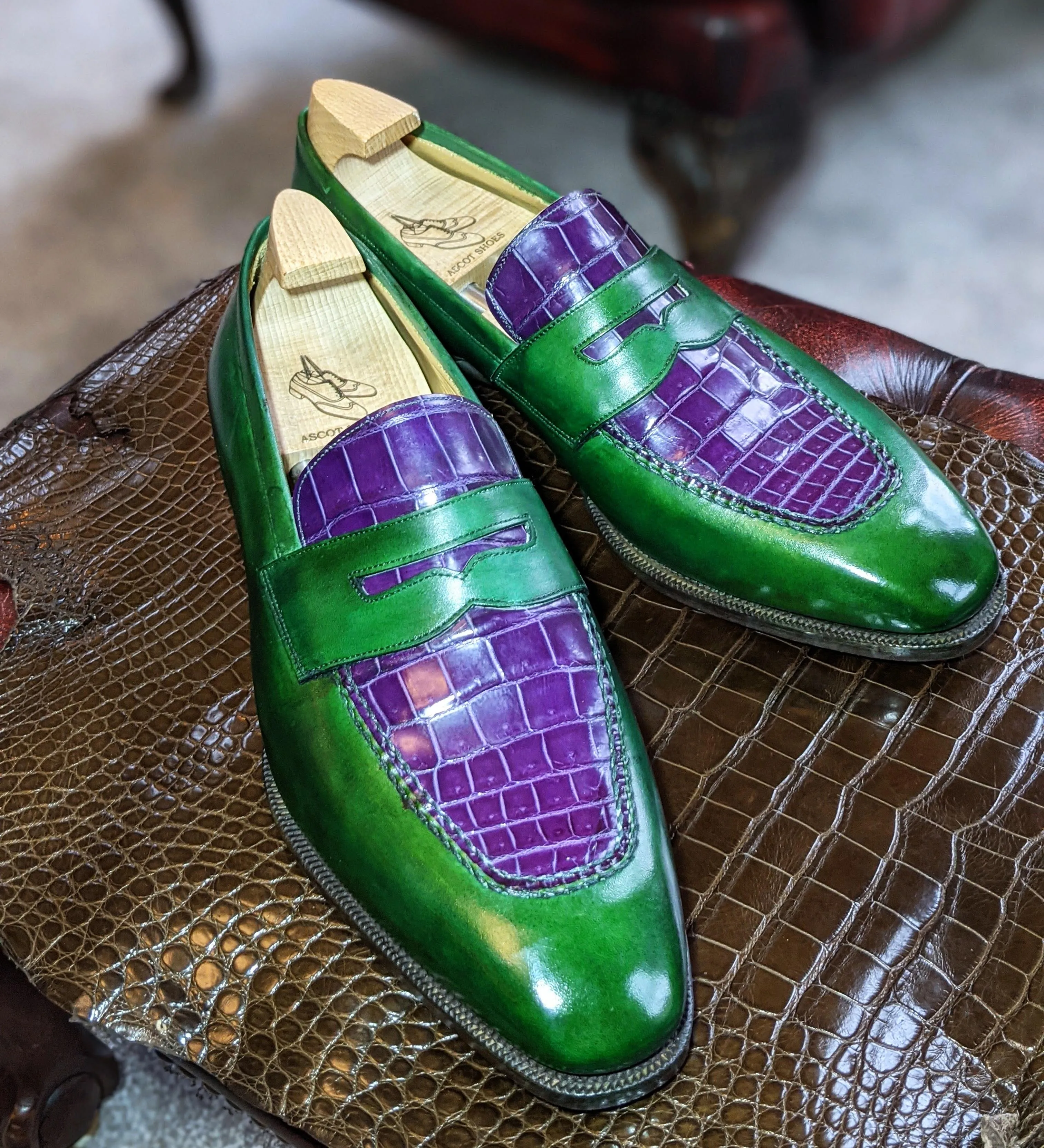 Ascot Sinatra - Green calf & Purple Alligator