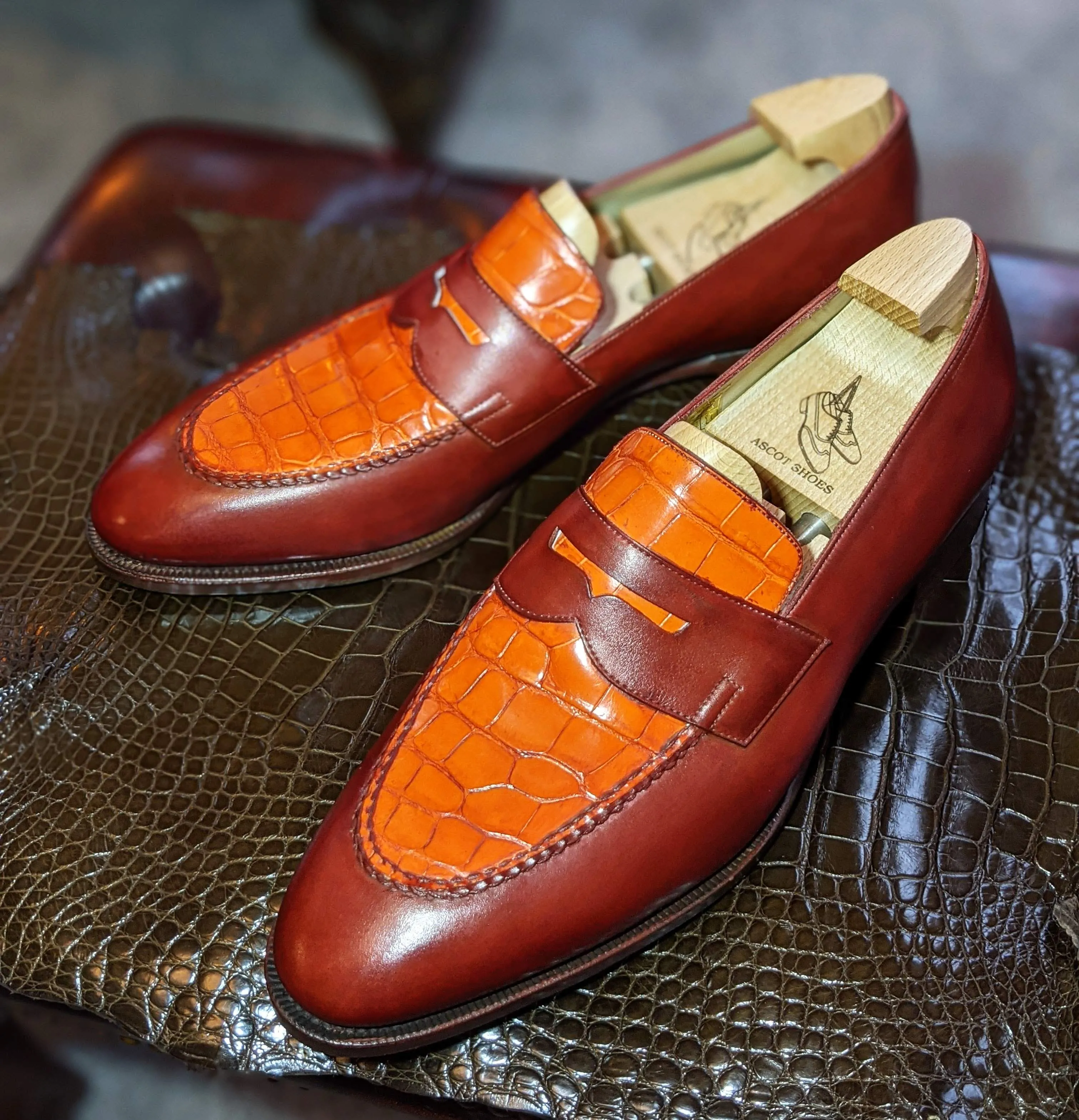 Ascot Sinatra - Tan Calf & Light Cognac Crocodile