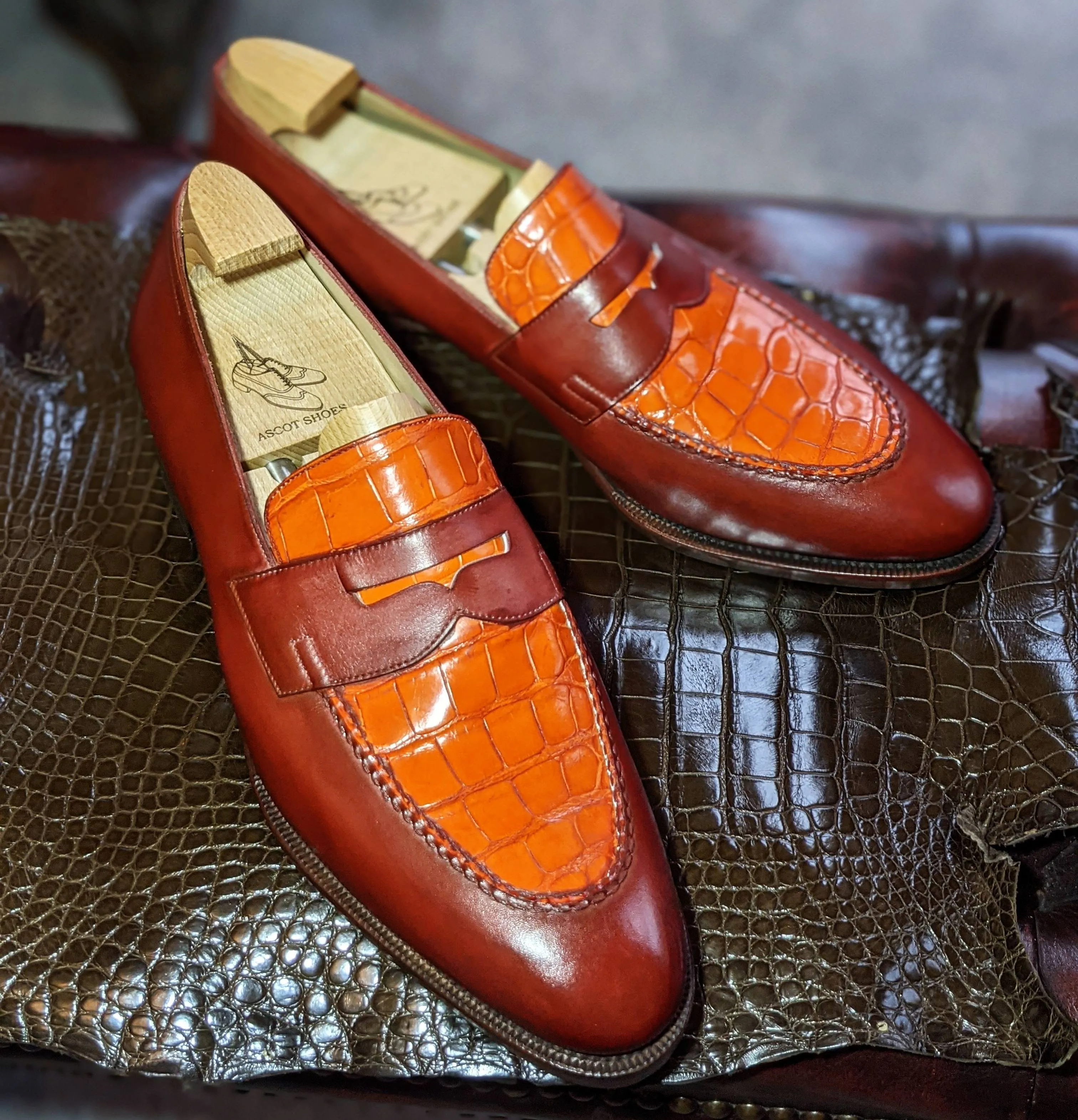 Ascot Sinatra - Tan Calf & Light Cognac Crocodile