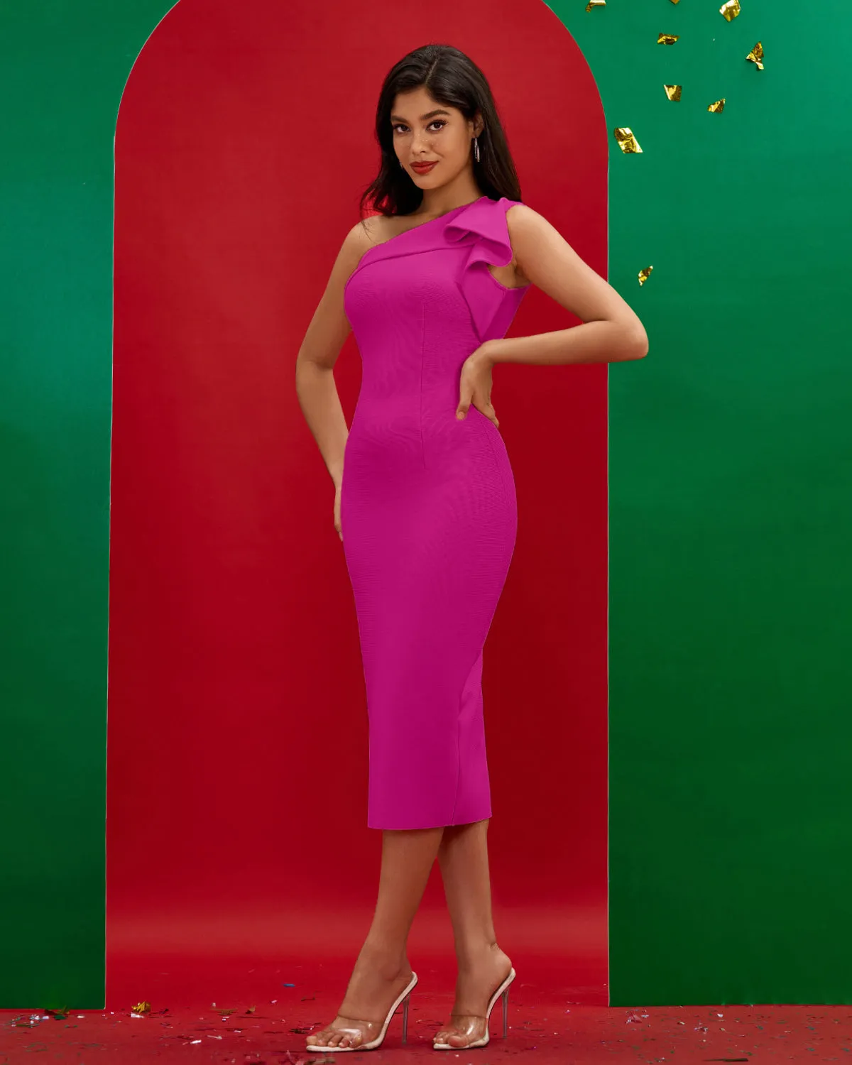 Asymmetric Midi Bandage Dress