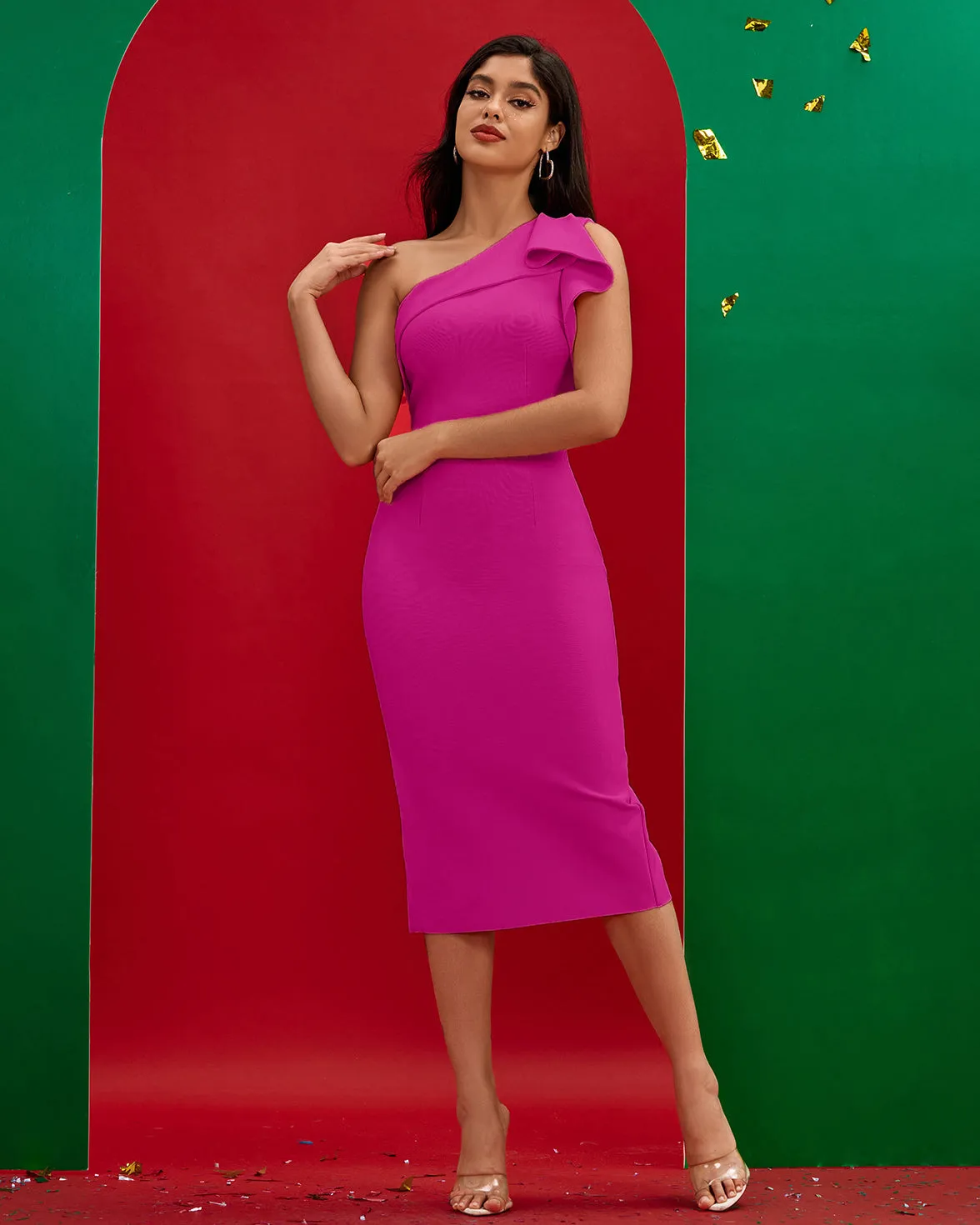 Asymmetric Midi Bandage Dress