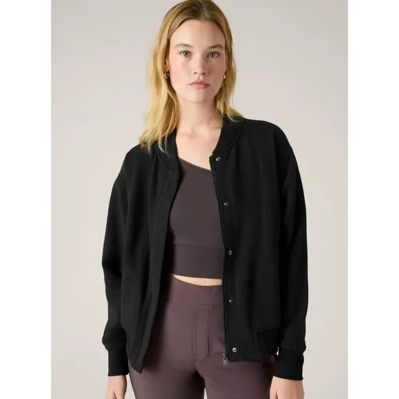 Athleta Retroplush Bomber Jacket Black Large Tall