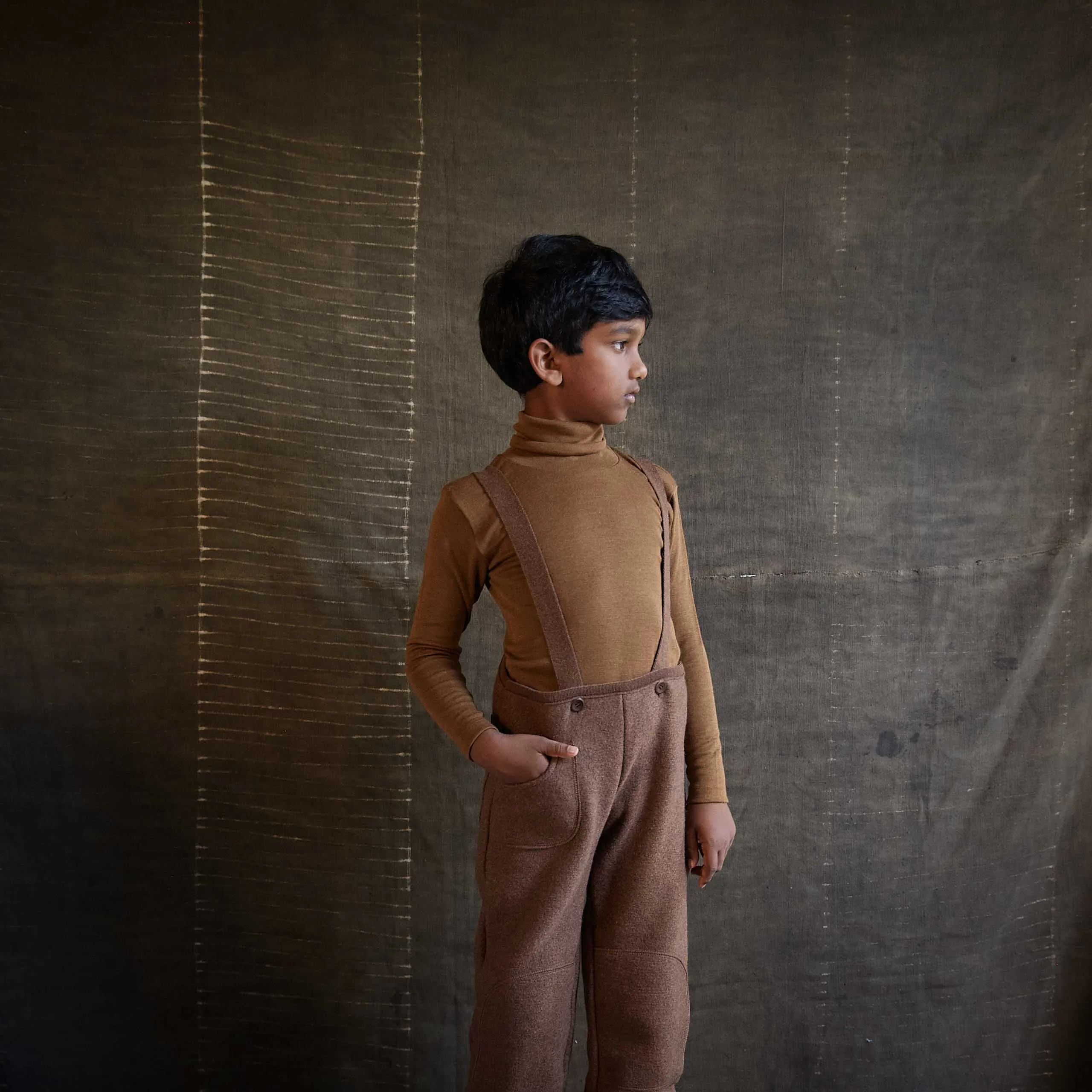 Baby & Kids Boiled Merino Wool Pocket Dungarees - Hazelnut