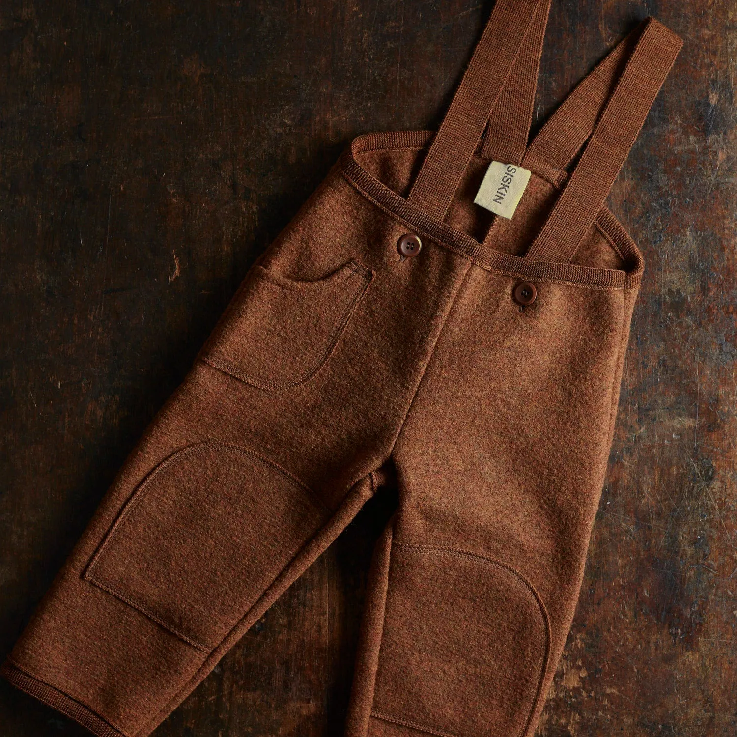 Baby & Kids Pocket Dungarees - Boiled Merino Wool - Auburn