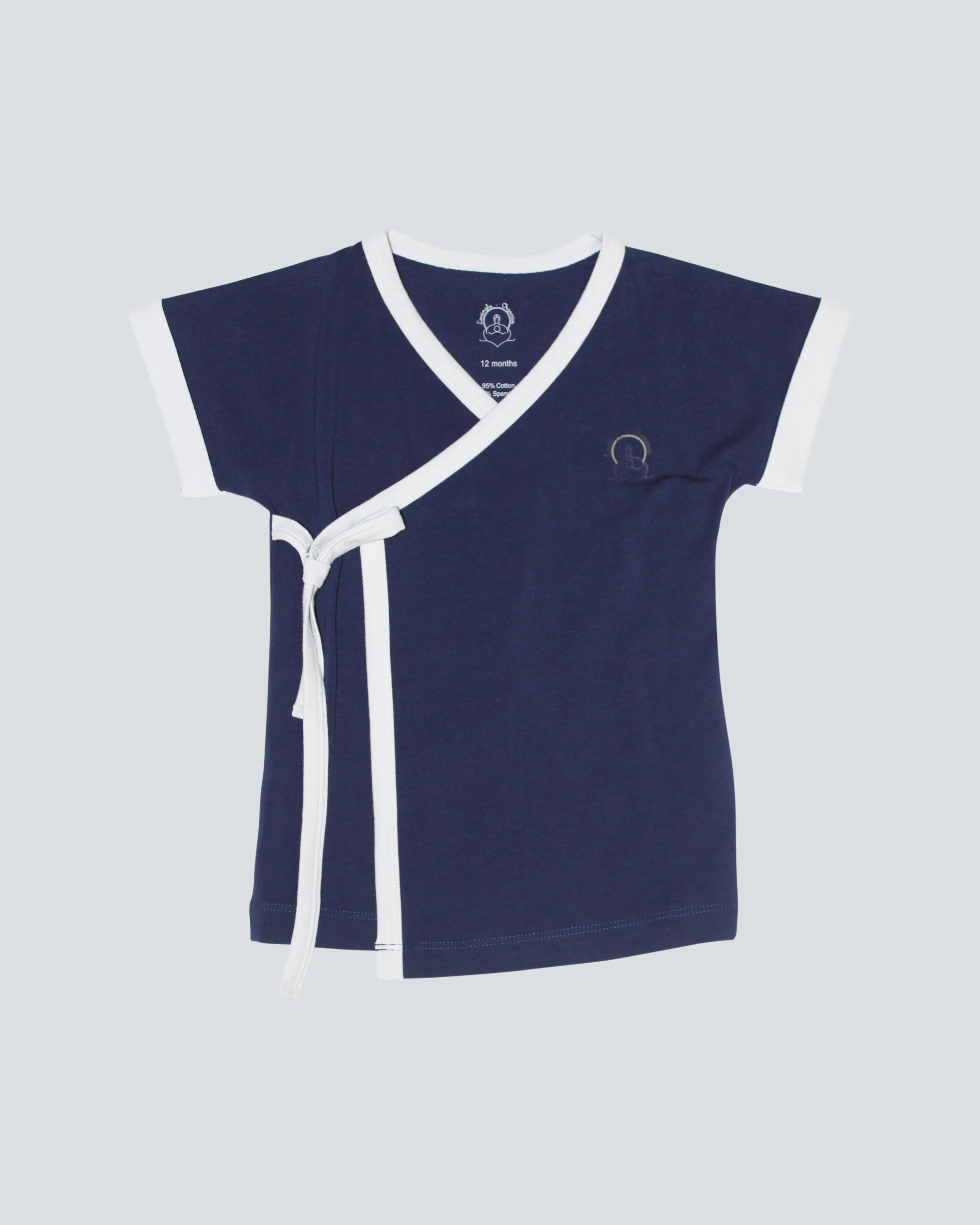 Baby's Night Blue Samurai Organic Tee with Grey contrast trim and inner snaps.