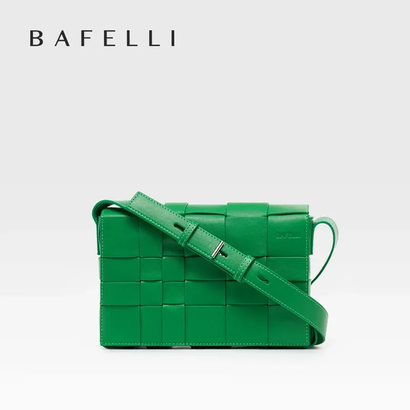 BAFELLI HANDBAG 2025 NEW WOVEN FASHION GENUINE LEATHER BOX BAG SHOULDER CROSSBODY PURSE WOMEN'S FEMALE LUXURY BRAND CLASSICAL