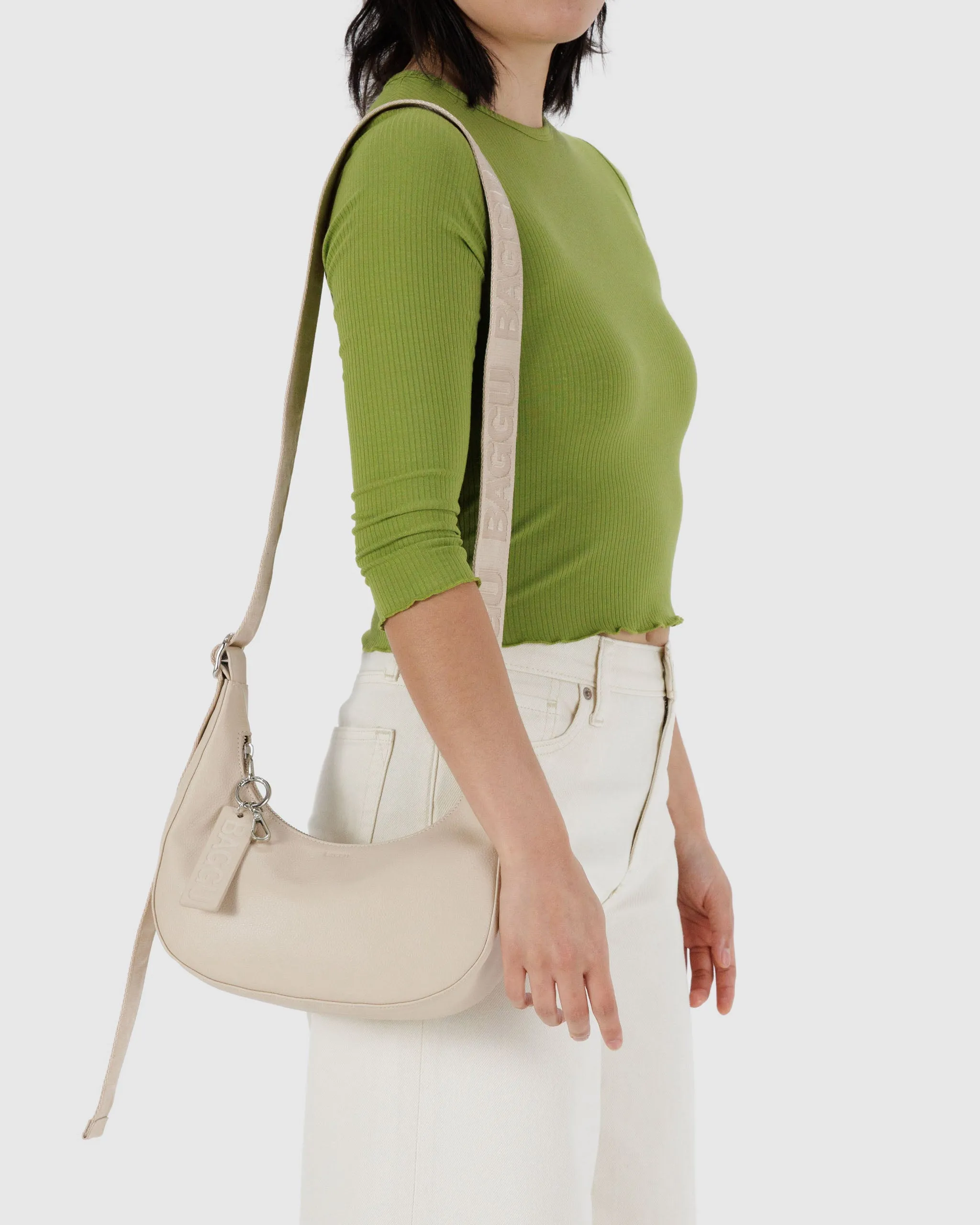 Baggu Small Recycled Leather Crescent Bag - Stone