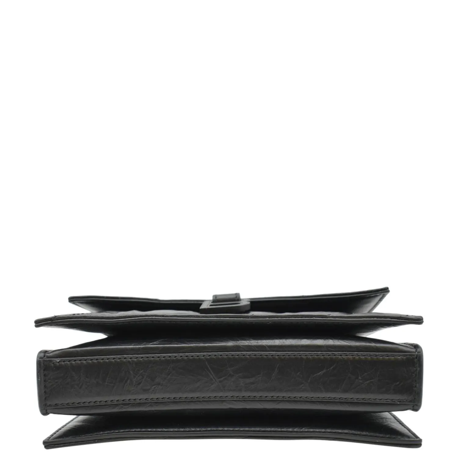 BALENCIAGA Hourglass Crushed Leather Chain Wallet Shoulder Bag Black