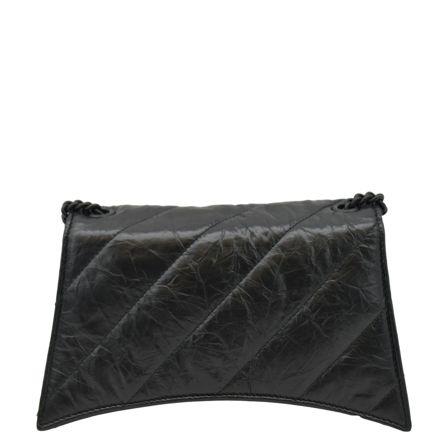 BALENCIAGA Hourglass Crushed Leather Chain Wallet Shoulder Bag Black