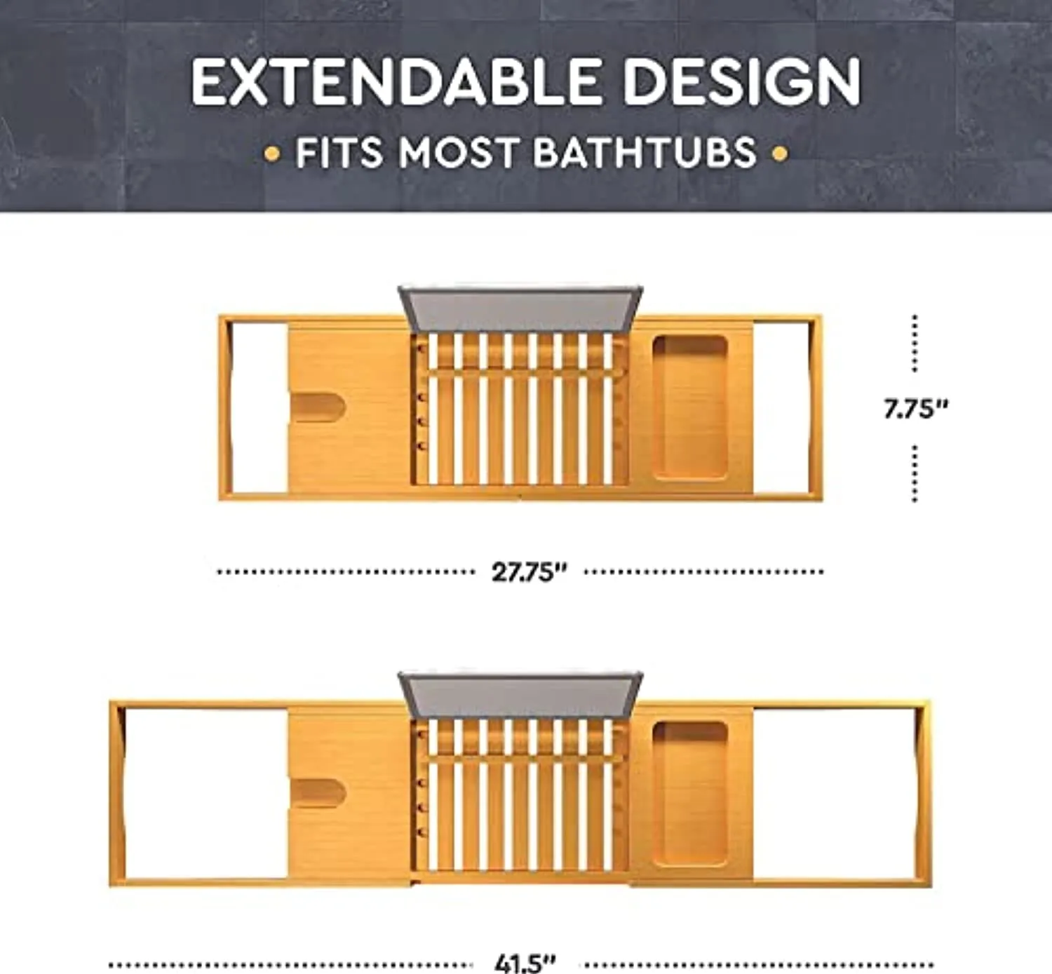 Bambüsi Bamboo Bathtub Tray Caddy - Expandable Bath Tub Tray - Adjustable Organizer Tray for Bathroom - Luxury Bath Caddy Tub Table, Bathtub Accessories & Bathroom Gadgets - Unique Gift Idea