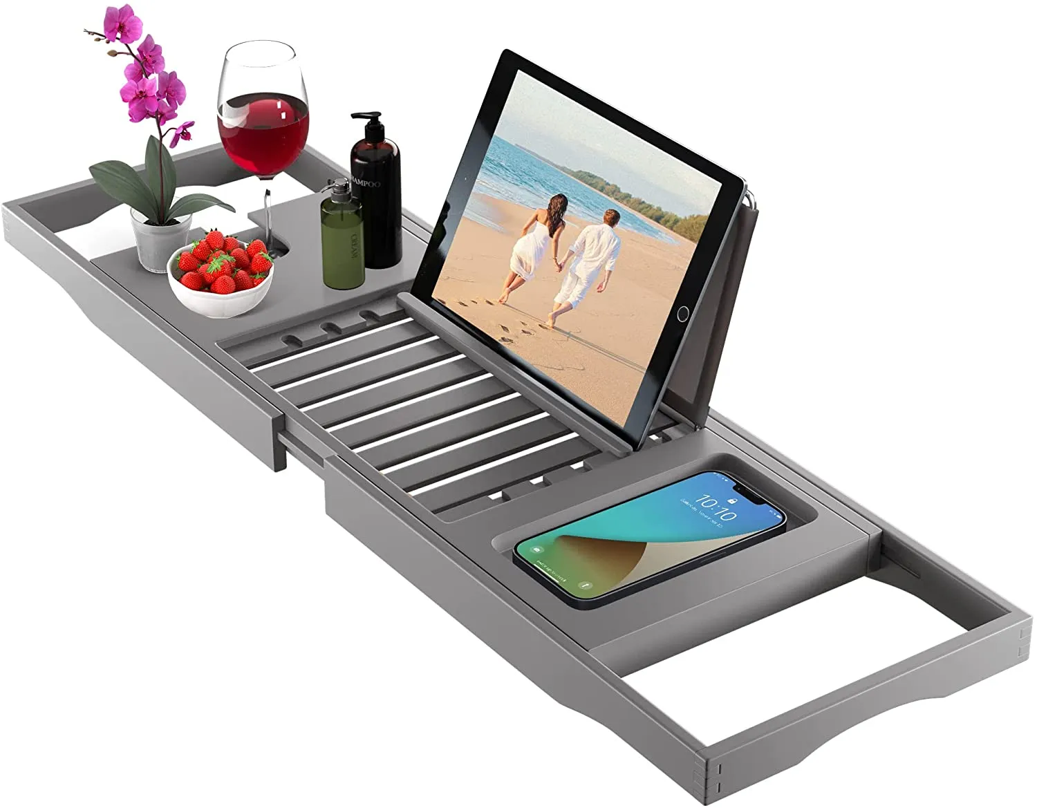 Bambüsi Bamboo Bathtub Tray Caddy - Expandable Bath Tub Tray - Adjustable Organizer Tray for Bathroom - Luxury Bath Caddy Tub Table, Bathtub Accessories & Bathroom Gadgets - Unique Gift Idea