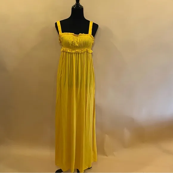 BB Dakota by Steve Madden Sunflower Yellow Grooves Sleeveless Maxi Dress Size S