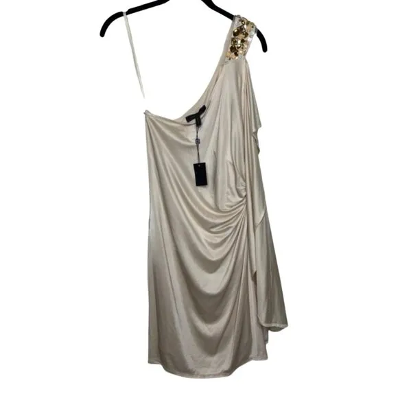 BCBG MAX AZRIA | NWT Off White Y2K Style One Shoulder Embellished Dress | Size M