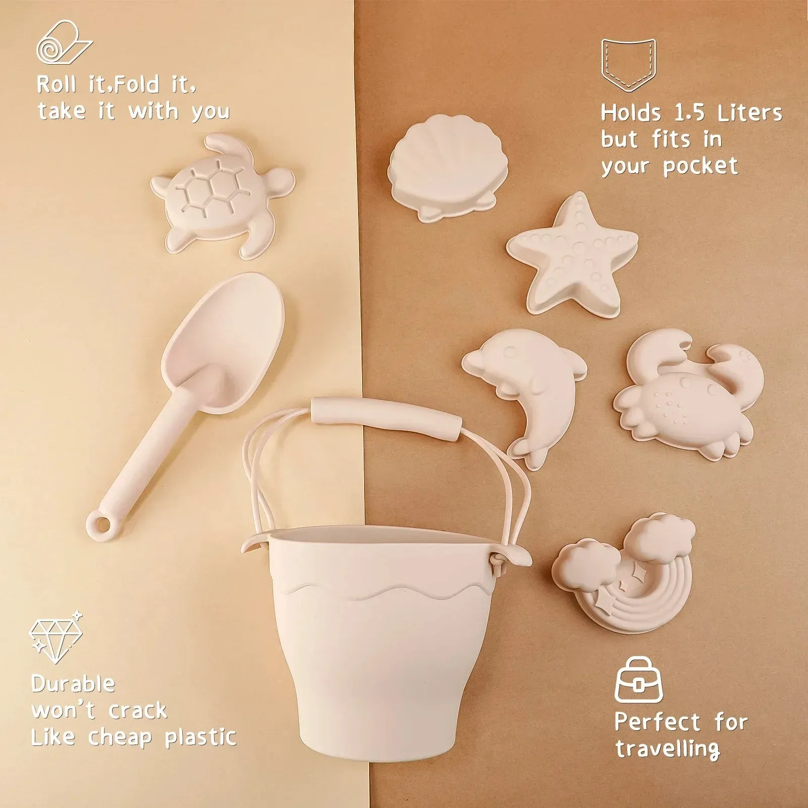 Beach Bucket Sand Fun - Silicone Beach Set