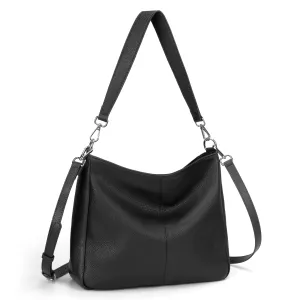 befen Black Genuine Leather Hobo Bags Purses for Women, Women's Shoulder bag Handbags Crossbody Bag with 2 Shoulder Straps