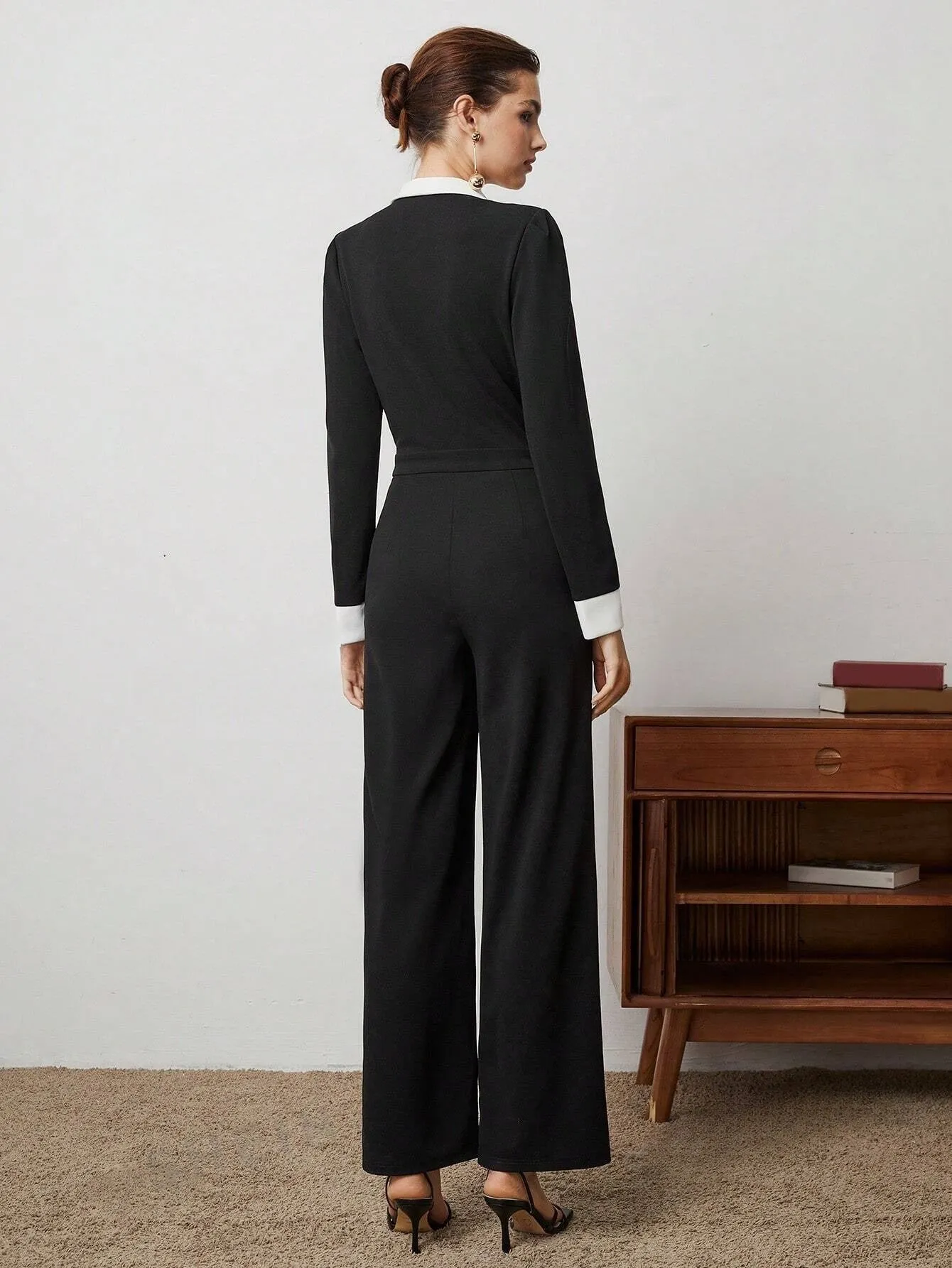 BIZwear Ladies' Contrast Color Double Breasted Jumpsuit Office Wear