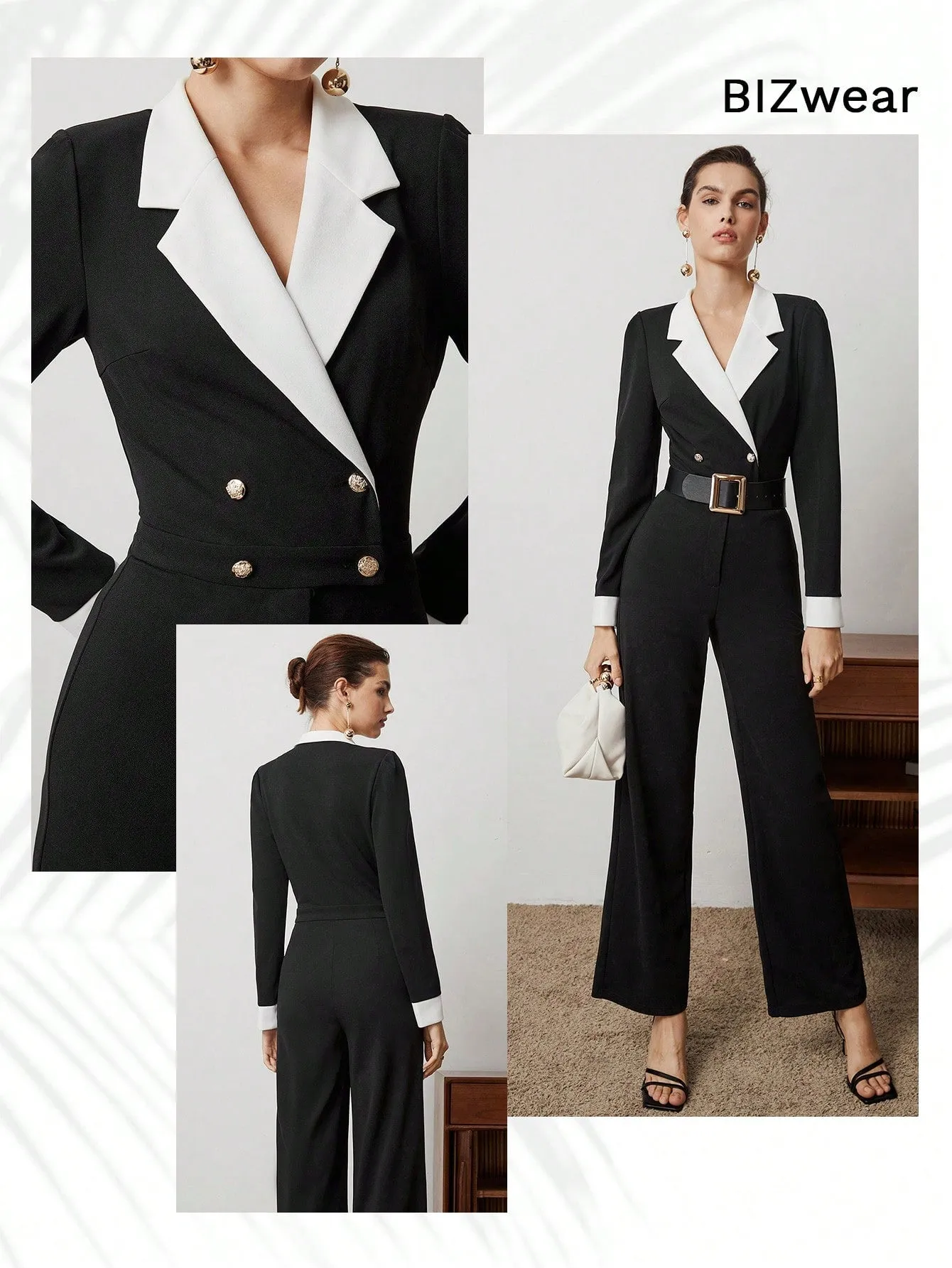 BIZwear Ladies' Contrast Color Double Breasted Jumpsuit Office Wear