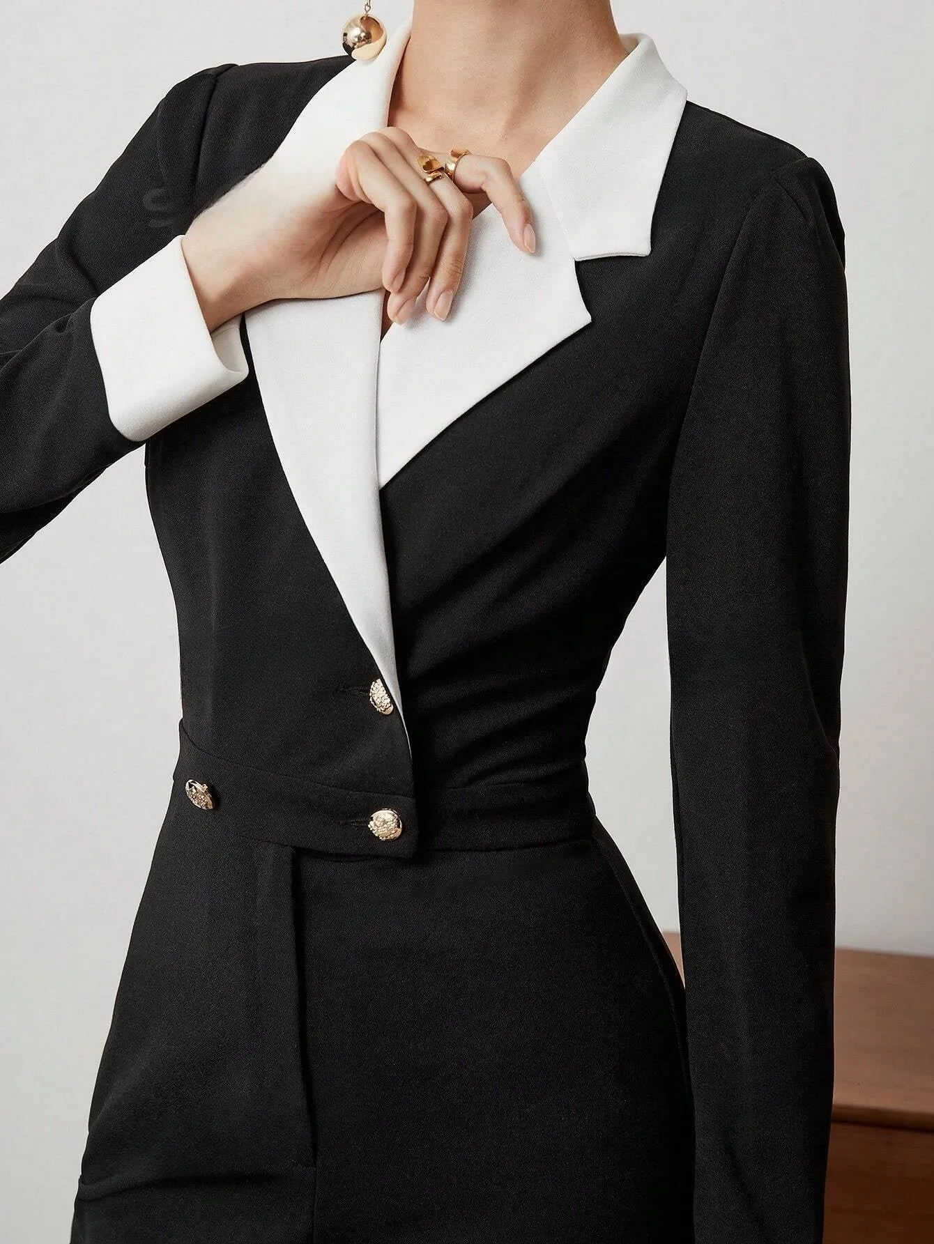 BIZwear Ladies' Contrast Color Double Breasted Jumpsuit Office Wear