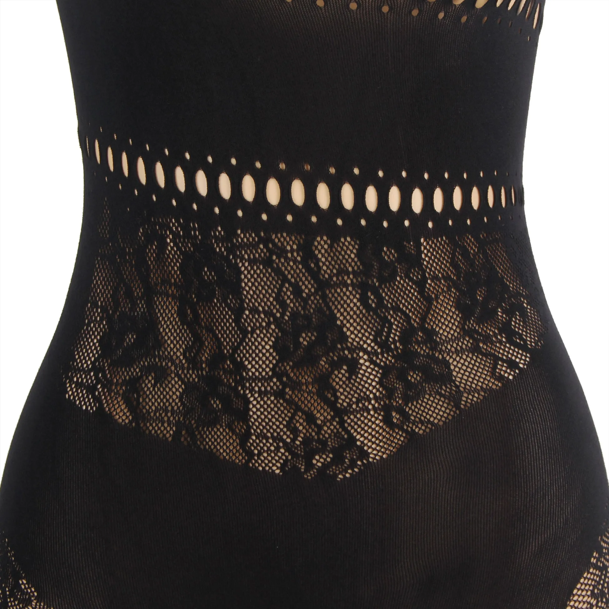 Black & Purple Long-Sleeved One Shoulder Sexy Mesh Bodystocking